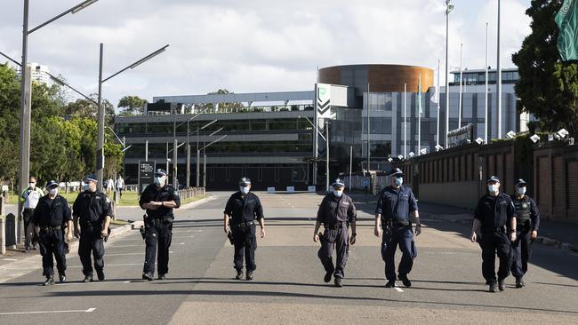 Police patrol at the SCG. Picture: Brook Mitchell