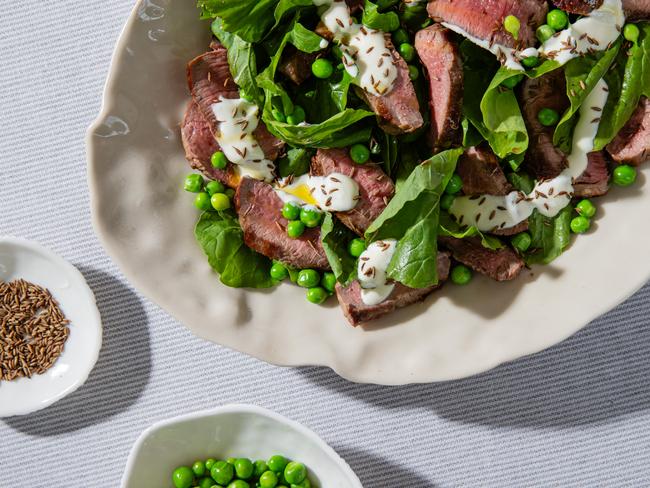 EMBARGO FOR TWAM, 02 NOVEMBER 2024. FEE MAY APPLY. TWAM Food. Lamb, grain salad and rocket. Recipe by Lizzie Hewson. Photo: Nikki To / TWAM