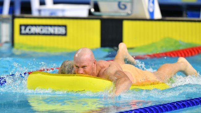 Former Sydney Swans player Barry Hall secured a surprise bronze after coming last in the Splashies heats. Picture: AAP Image/Darren England