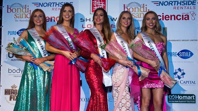 Elise Chambellant (right) with her fellow Queensland Miss Universe Australia finalists.