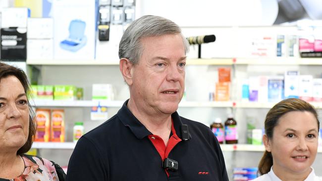 MP Natalie Marr, Minister for Health and Ambulance Services Tim Nicholls and Pharmacist and proprietor Cate's chemist, Cate Whalan. Picture: Shae Beplate.