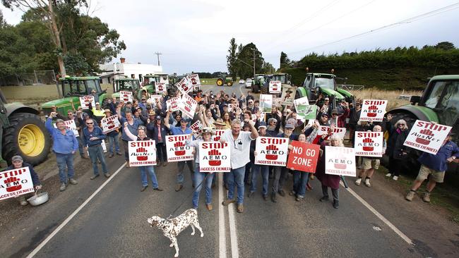 Landholders and residents met at Dean Recreation Reservation to protest the Western Renewables Link project on March 21, 2023. Picture: David Caird