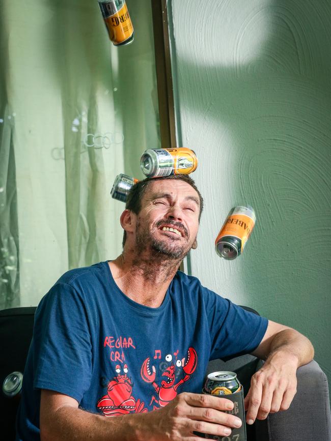 Local Tradie, Anthony McNaughtwas a bit worried when his Bundy cans started rattling during the 7.3 level earthquake. Picture: Glenn Campbell