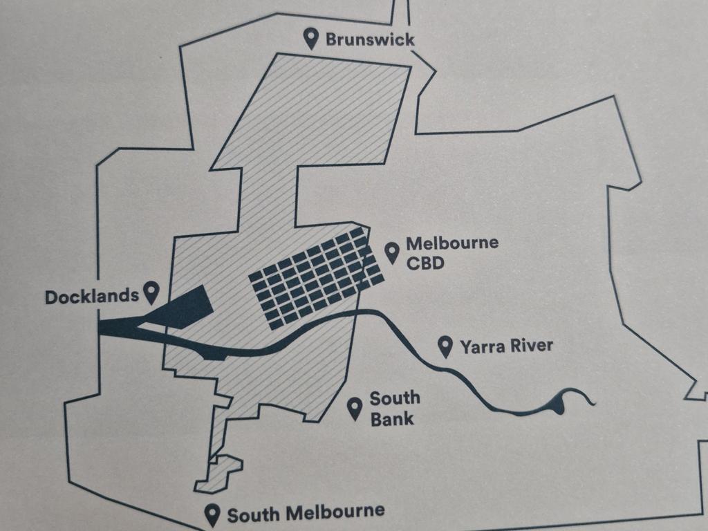 Cloverton, highlighted with diagonal lines, overlaid on Melbourne shows the scale of the planning.