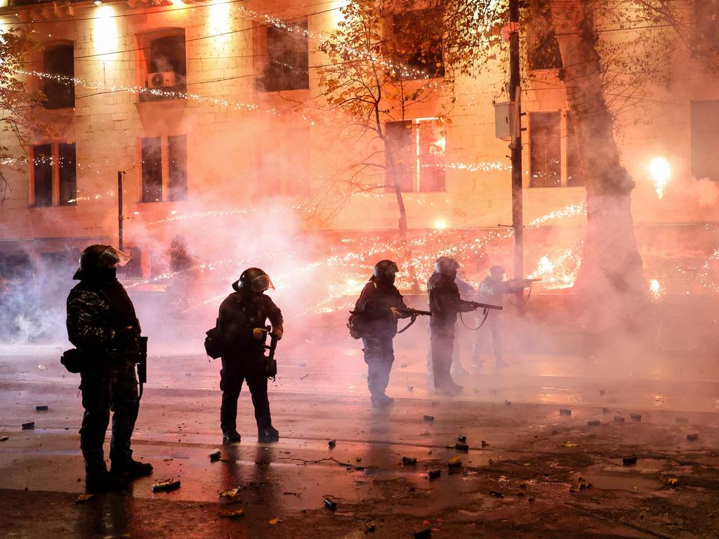 Police line the streets of Tbilisi. Picture:Giorgi ARJEVANIDZE / AFP