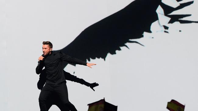 Sergey Lazarev’s performance involves a lot of computer graphics and hi-tech visuals to get the viewer scratching their head with wonder. Picture: AFP/JONATHAN NACKSTRAND