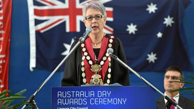 Lismore City Mayor Jenny Dowel at the Australia Day ceremony at the Goonellabah Aquatic and Sport Centre in Goonellabah. Picture: Marc Stapelberg