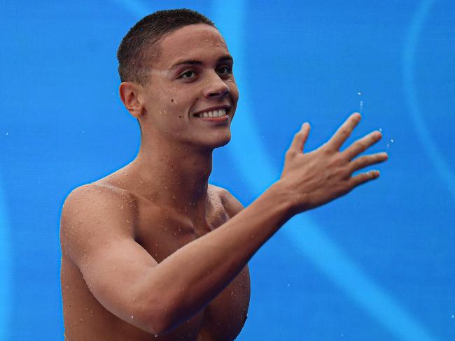 Romania's David Popovici reacts after winning the second semi-final of the Men's 100m freestyle event during the LEN European Aquatics Championships on August 12, 2022 in Rome. (Photo by Filippo MONTEFORTE / AFP)