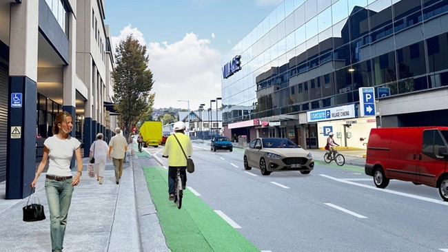 Concept design of Collins St bike lane trial. Picture: Hobart City Council