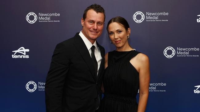 Lleyton Hewitt and Bec Hewitt stepped out in support of their son. (Photo by Graham Denholm/Getty Images for Tennis Australia)