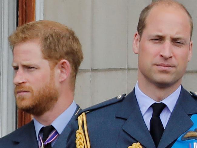 (FILES) In this file photo taken on July 10, 2018 (L-R) Britain's Meghan, Duchess of Sussex, Britain's Prince Harry, Duke of Sussex, Britain's Prince William, Duke of Cambridge and Britain's Catherine, Duchess of Cambridge, stand on the balcony of Buckingham Palace to watch a military fly-past to mark the centenary of the Royal Air Force (RAF). - Britain's Prince Harry said he and his brother Prince William were on "different paths" and admitted occasional tension in their relationship. The Duke of Sussex, 35, has been plagued by rumours of a growing rift between him and 37-year-old William, and he acknowledged that "inevitably stuff happens" given their high-profile roles in the royal family. In an interview with ITV television filmed during his recent tour of southern Africa with his wife Meghan, Harry said: "We are brothers. We will always be brothers. (Photo by Tolga AKMEN / AFP)