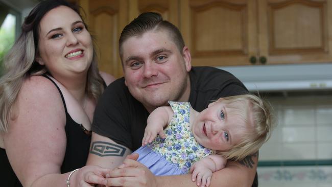 Mum Jaime Jenkins and dad Jakob Lang with Helena. Picture: Tim Clapin