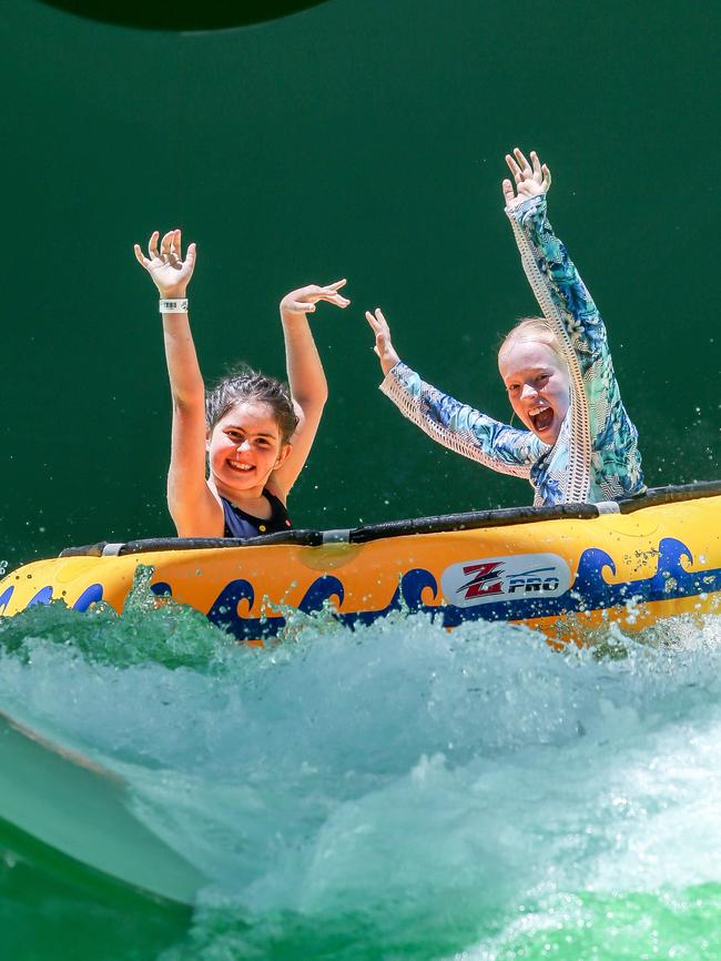 Ella, 9 and Lola, 8, enjoy the new park. Picture: Tim Carrafa