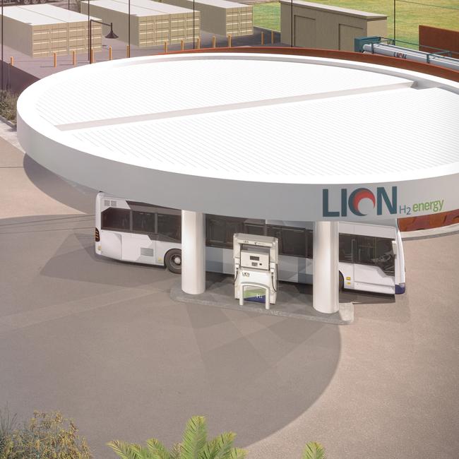 An artist’s impression of the hydrogen fuel station at the Port of Brisbane. Picture: Lion Energy