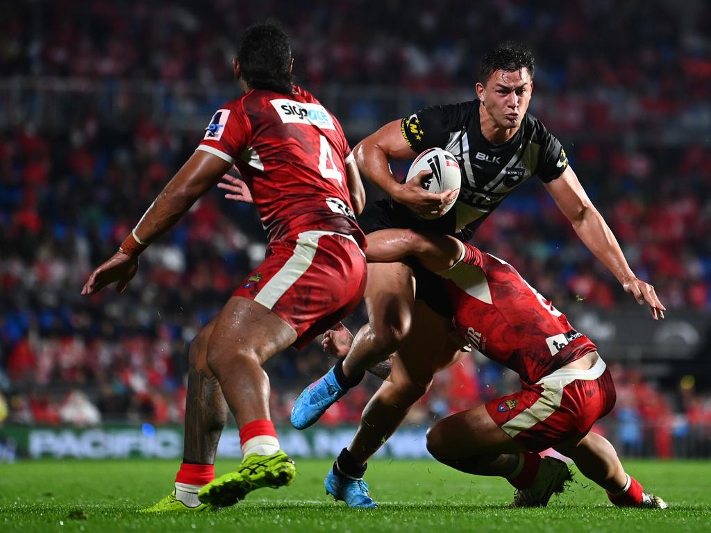 Manu’s meters were a head and shoulders above the rest in the Kiwis clash with Tonga. Picture: Hannah Peters/Getty Images