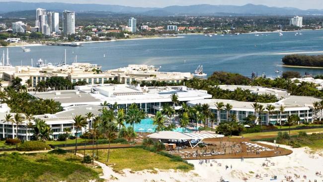 Artist impression of Star Entertainment Group's proposed beach club which was developed as a concept prior to the Commonwealth Games. This image shows the pop-up version outside the Sheraton Mirage.