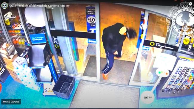 A man entered the service station at Parafield Gardens armed with a knife and wearing a clown mask. He threatened the staff member and demanded the till be opened. Picture: SAPOL