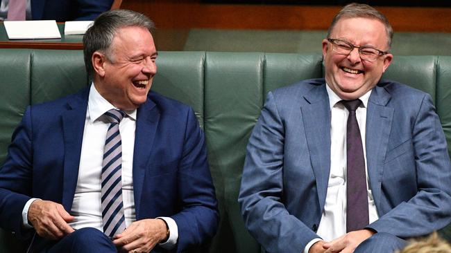 Joel Fitzgibbon and Anthony Albanese in 2018.