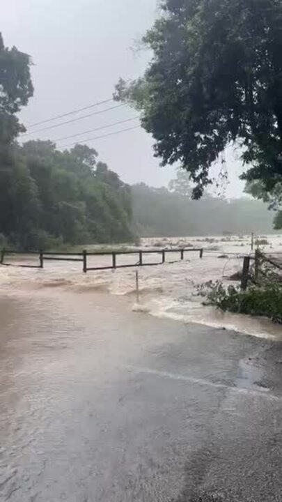 Water over the road in the Mooloolah Valley