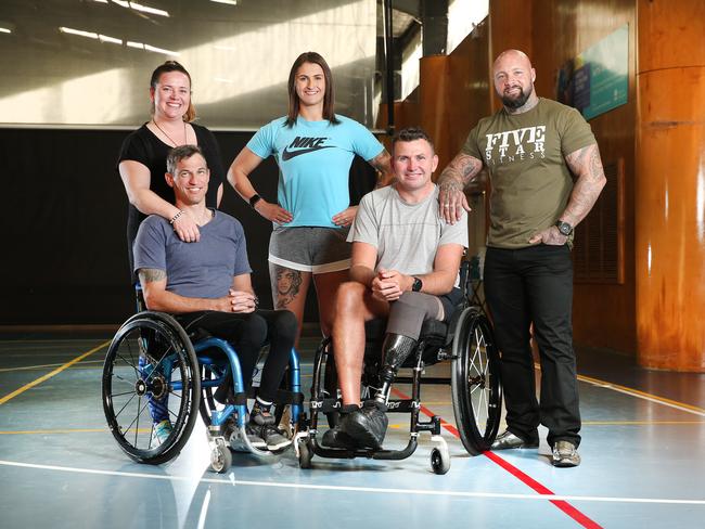 Australian 2018 Invictus Games team members Vanessa Broughhill, Matt Brumby, Alexia Vlahos, Garry Robinson and Tyrone Gawthorne. Picture: Richard Dobson