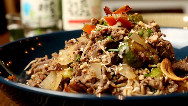 Bulgogi — Korean sliced beef with soy sauce, served with vegetables from Plus 82 Pocha in the city. Photo: Calum Robertson