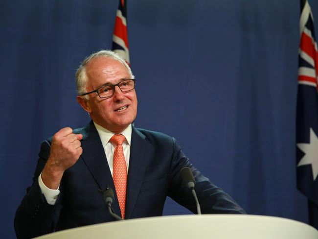 Prime Minister Malcolm Turnbull holds a press conference in Sydney to announce the Coalition has won the 2016 Federal election. Picture: Cameron Richardson