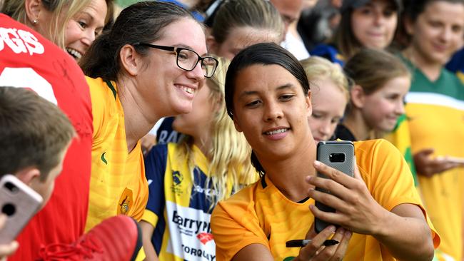 Sam Kerr with Matildas fans. Picture: AAP Images