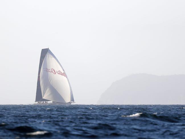 Wild Oates XI makes her way across the mouth of the River Derwent with North Bruny in the background. Wild Oats XI skippered by Mark Richards sails up the River Derwent on her way to a 9th line honours victory in the 2018 Sydney to Hobart Yacht Race. The yacht crossed the line in 1d 19hrs 7mins 21secs . Picture: RICHARD JUPE