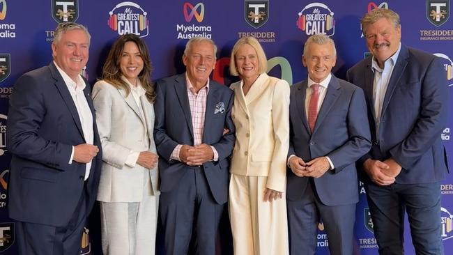 Eddie McGuire, Jennifer Keyte, Sandy Roberts, Leanne Dick, Bruce McAvaney and Brian Taylor at the fundraiser lunch.