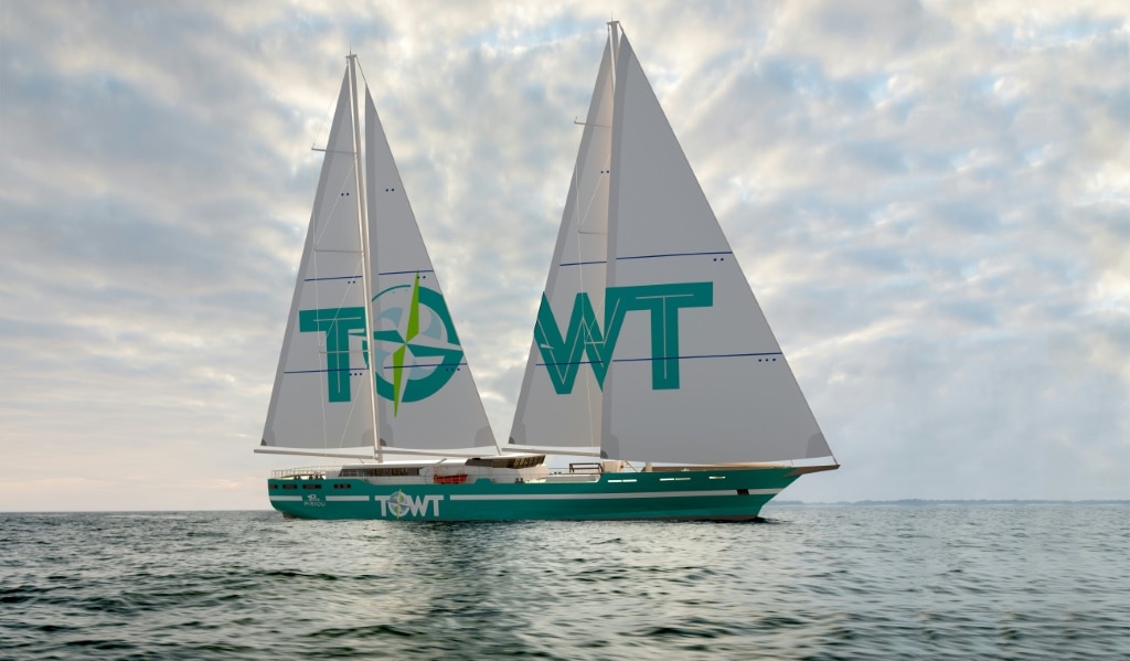 A 3D view of a prototype of the first cargo sailboat operated by TOWT