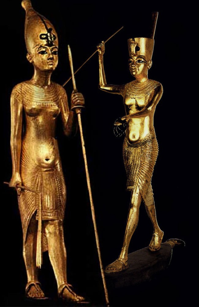 These two gold-covered statues found in Tutankhamun's tomb may not be of the boy king. Instead, they may be of his two older sisters — Neferneferuaten and Meritaten — who may have ruled Egypt jointly after the death of their father.