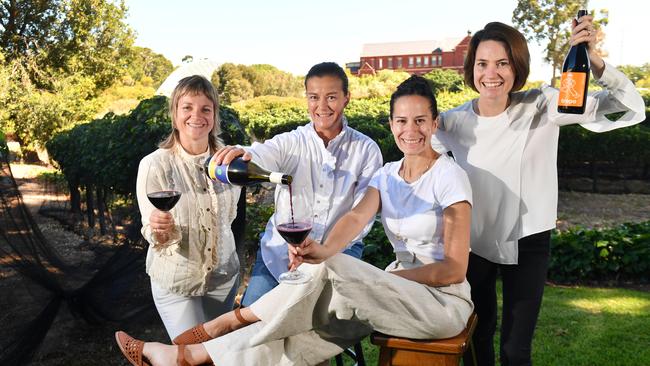 Women in wine, Charlotte Hardy (Charlotte Dalton Wines), Amelia Nolan (Alkina Wines), Meira Harel (TA drinks curator) and Laura Carter (Unico Zelo). Picture: Keryn Stevens