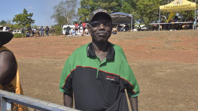 Tuyu Buffaloes 1994-95 premiership player Dennis Tipuamantumirri at the 2023 Tiwi Island Football League grand final between Tuyu Buffaloes and Pumarali Thunder. Picture: Max Hatzoglou