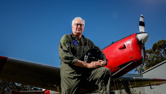 Nov Group founder Jim Whalley pictured with one of his planes a de Havilland Chipmunk in Woodside.