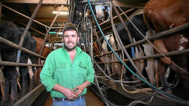 DAIRY DILEMMA: Coolabunia dairy farmer Damien Tessmanm isn't convinced Woolworths' drought relief milk is a long-term answer to the industry's problems. Picture: Kate McCormack