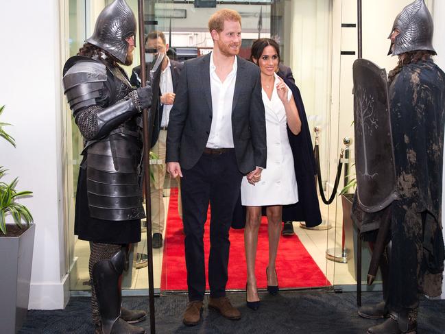 The Duke and Duchess of Sussex arrive at Courtenay Creative in Wellington. Picture: AAP