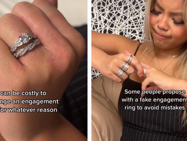 More proposers are choosing fake engagement rings to avoid an awkward confrontation with their partner later on. Picture: Instagram / @sterlingforever