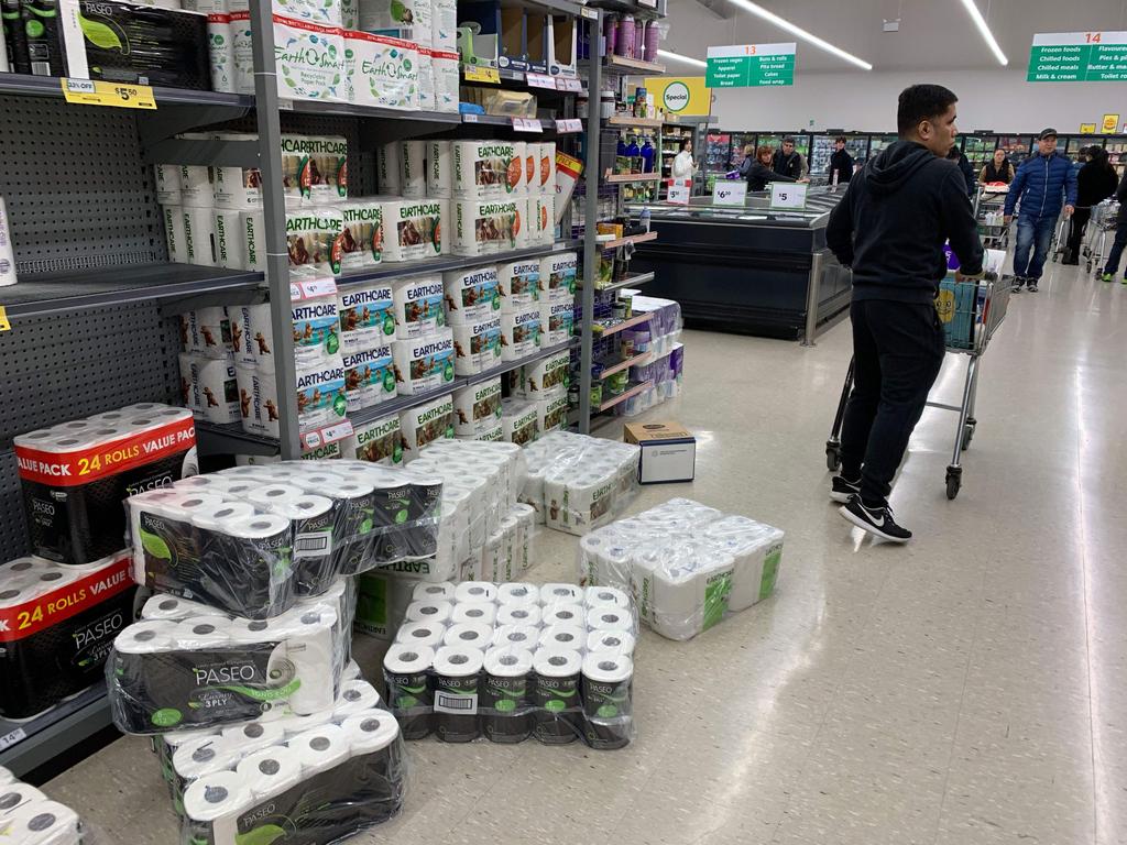 Wellington supermarkets were also hit with panic buying customers. Picture: Marty Melville/AFP