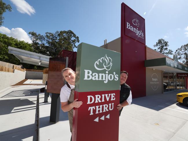 Franchisees Donna and Anthony Bosworth at the bakery’s drive through. Picture: Glenn Hampson.