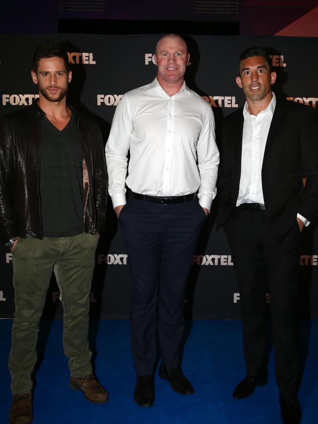 Fox Sports presenters Dan Ewing, Barry Hall and Braith Anasta. Picture: Jonathan Ng