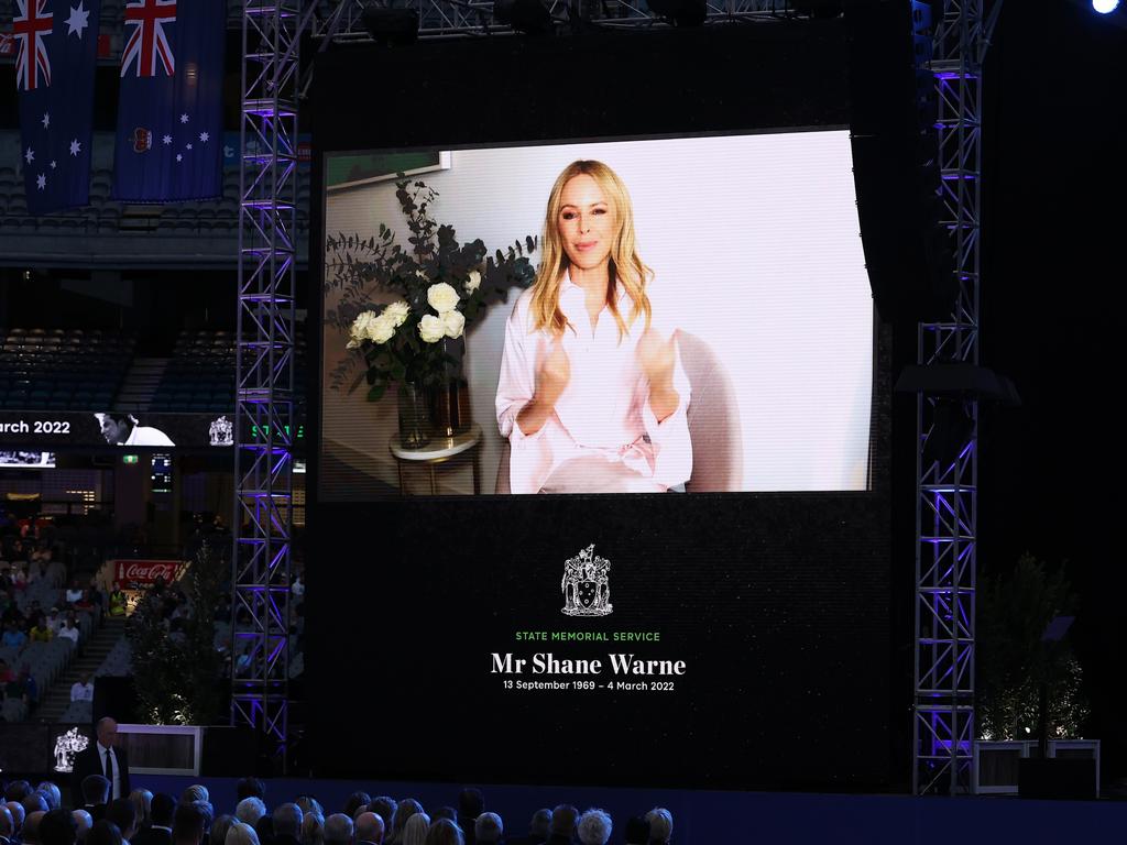 Kylie Minogue appeared in a prerecorded tribute from Melbourne. Picture: Getty Images