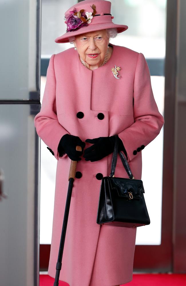 Queen Elizabeth II seen using a walking stick at the opening ceremony of The Senedd on October 14, 2021 in Cardiff, Wales. Picture: Max Mumby/Indigo/Getty Images