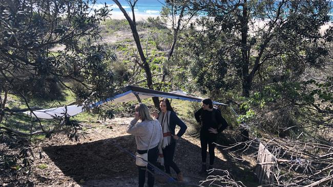 The abandoned camp site next to Tallow Beach, beside where Theo Hayez emerged from dense bushland. Searchers for Theo Hayez previously came across a man staying here, but he has since left. Picture: David Murray