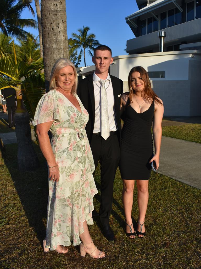 Teena Driver, Price McNab and Jade Rutledge at Mirani State High School formal at Ocean International on September 8, 2023. Photo: Zoe Devenport