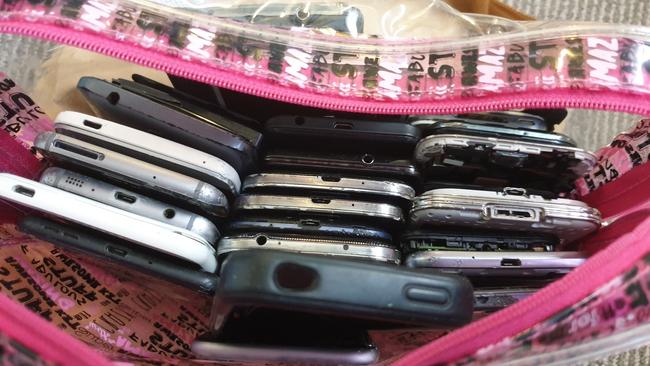 Some of the mobile phones found during the raid. Picture: Riverina Police District