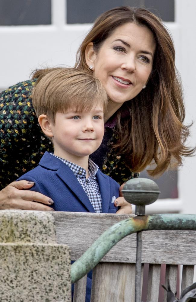 Picture perfect: Crown Princess Mary and Prince Vincent of Denmark pose for photographers. Picture: Patrick van Katwijk/Getty Images