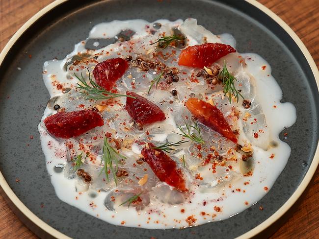 Cured snapper buttermilk citrus buckwheat. Picture: Ian Currie