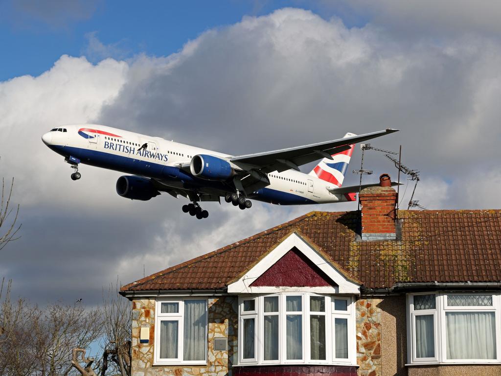 A British Airways Boeing 777-236 aircraft prepares to land at London Heathrow Airport. Picture: AFP