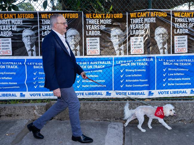 Anthony Albanese and Toto visit the suburb of Five Dock. Picture: Jason Edwards / NewsWire