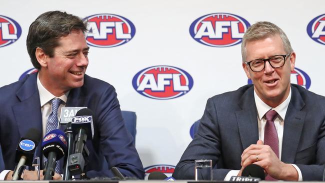 AFL chief executive Gillon McLachlan and general manager football operations Steven Hocking.